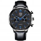 Leather Black Blue_Mens es Luxury Men Sports Leather  Male Business Stainless Steel Quartz Wrist Lum