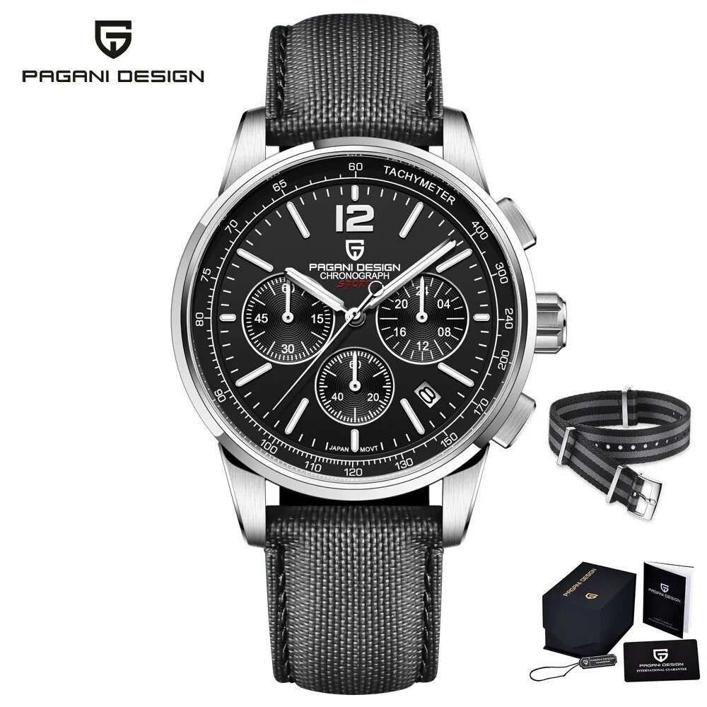 Black_2023   CODE Men's es Quartz  for men Sport Automatic Date Chronograph Waterproof VK63 Sapphire