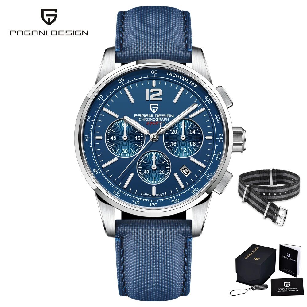 Blue_2023   CODE Men's es Quartz  for men Sport Automatic Date Chronograph Waterproof VK63 Sapphire 