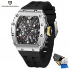 Black_Men es Luxury Quartz  Men Skeleton Waterproof Wrist Japan VH65 Movement Fluororubber strap 202