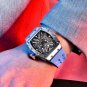 Black_Men es Luxury Quartz Men Skeleton Waterproof Wrist Japan VH65 Movement Fluororubber strap 202