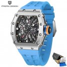 Blue_Men es Luxury Quartz  Men Skeleton Waterproof Wrist Japan VH65 Movement Fluororubber strap 2023