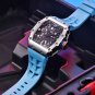 Blue_Men es Luxury Quartz Men Skeleton Waterproof Wrist Japan VH65 Movement Fluororubber strap 2023