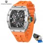 Orange_Men es Luxury Quartz  Men Skeleton Waterproof Wrist Japan VH65 Movement Fluororubber strap 20