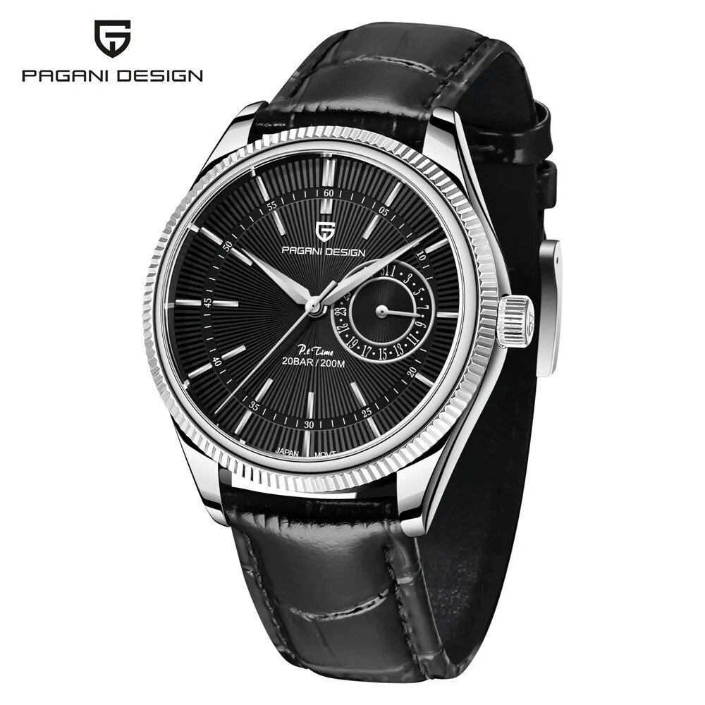 Black_2021   Men's es Luxury Quartz  for men Mechanical travel time Wrist  men Leather Japan VH65 Cl