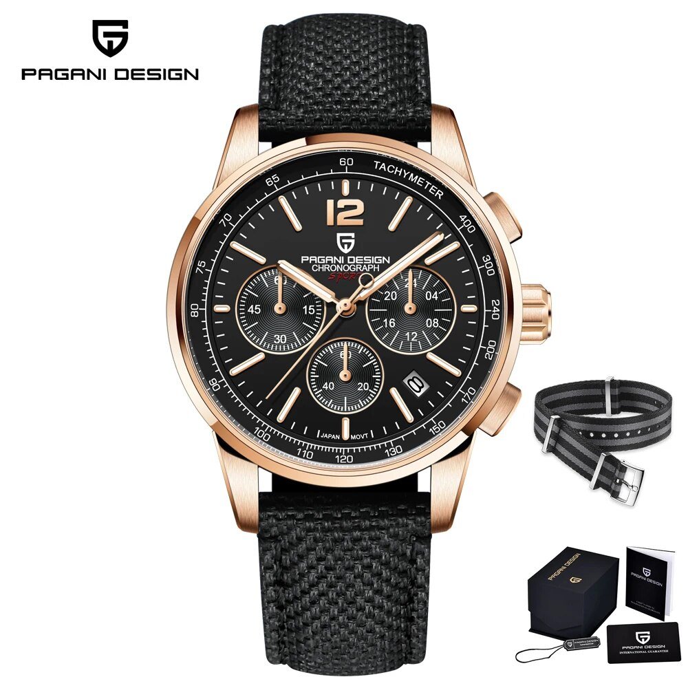 Gold Black_2023   CODE Men's es  Luxury Quartz  for men Sport Waterproof Chronograph VK63 Sapphire g