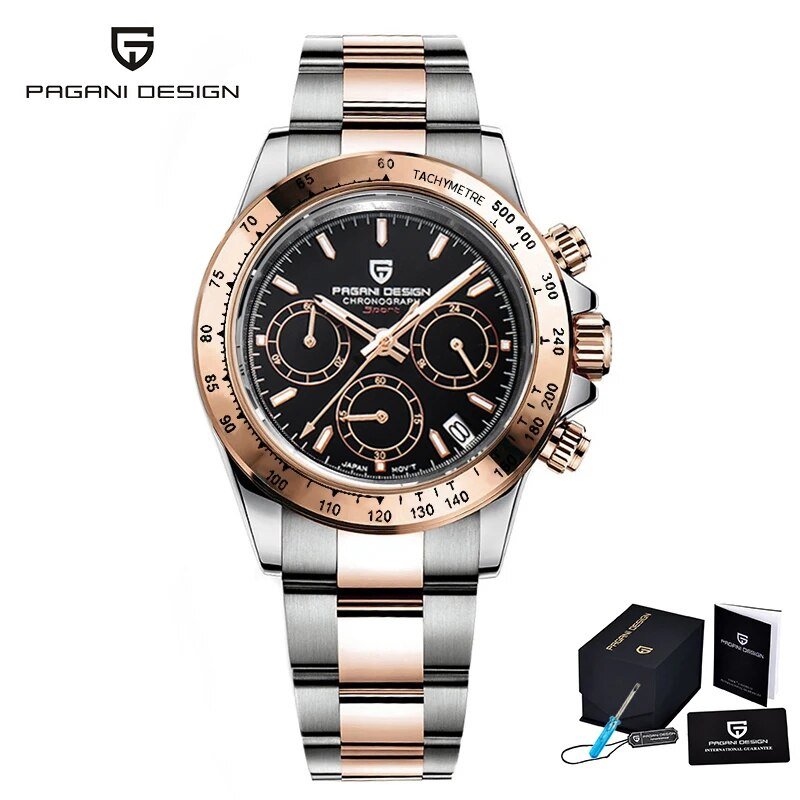 Black_Mens es Waterproof Automatic  Date Chronograph Sport  Quartz  Men Wrist Men