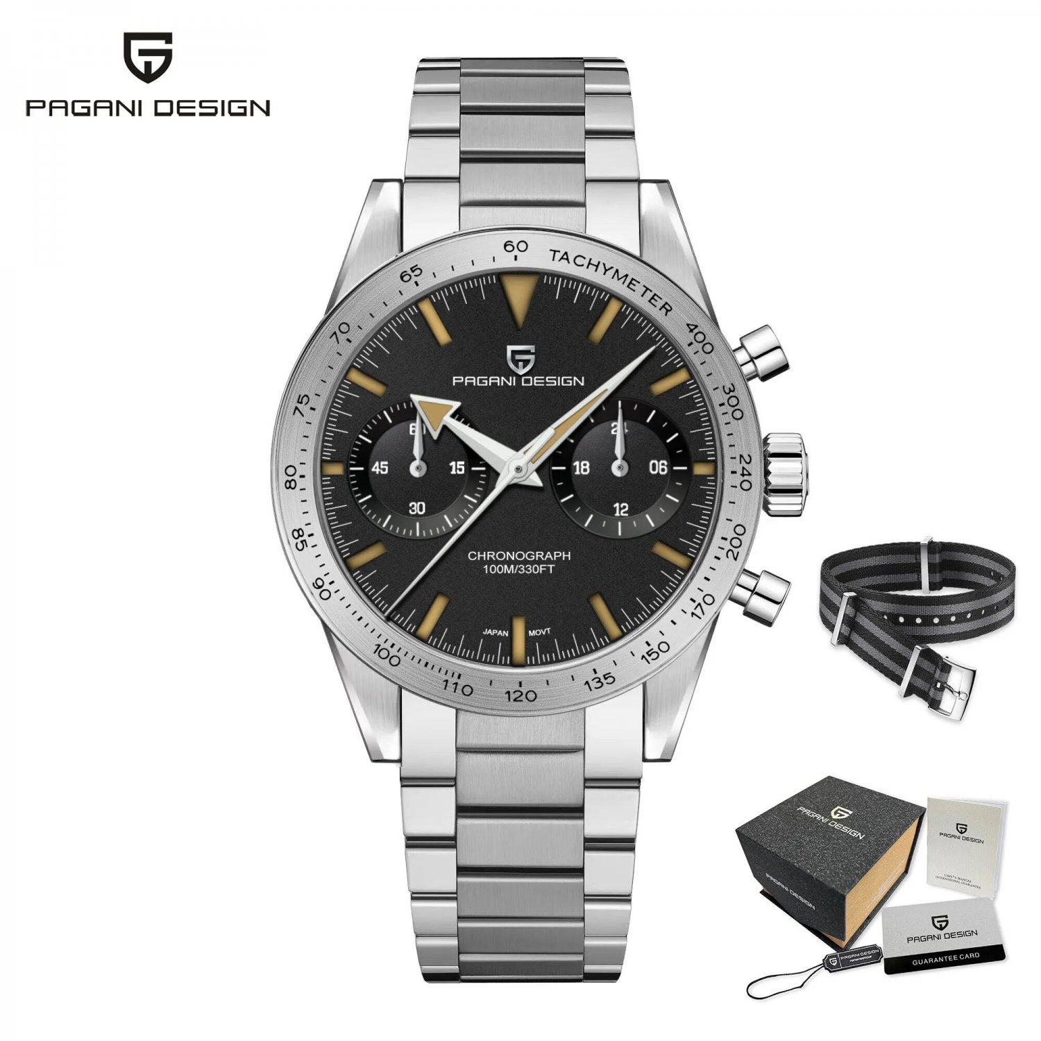 Black_Wide arrow Moon es Retro Luxury Quartz  For Men Sport speed Chronograph VK64 AR Sapphire glass