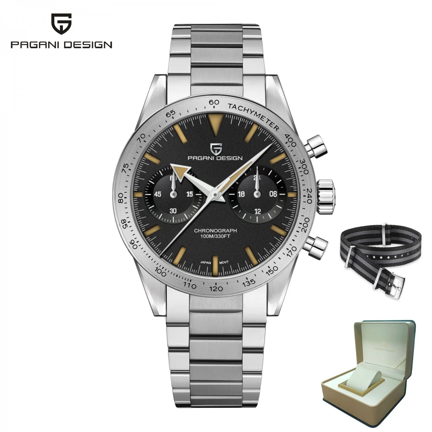 Multicolor_Wide arrow Moon es Retro Luxury Quartz  For Men Sport speed Chronograph VK64 AR Sapphire 