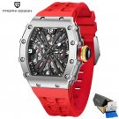 Red_2023   Men's es Luxury Quartz  For Men Skeleton Waterproof Wrist  Japan VH65 Fluororubber strap