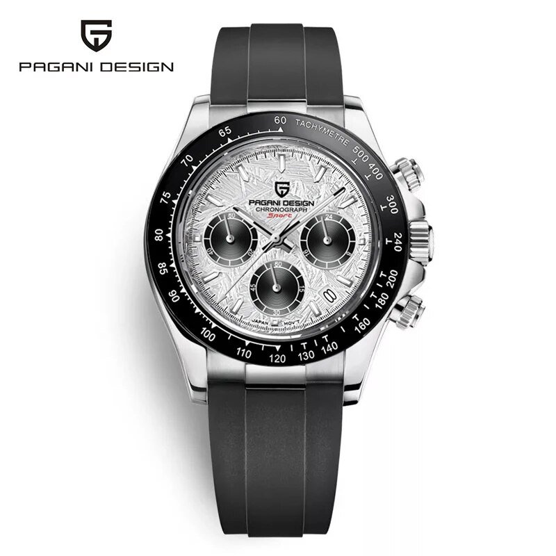 Silver White_Men's es  Luxury Quartz  Men Sport Chronograph  Men Clock Sapphire Mirror   2020