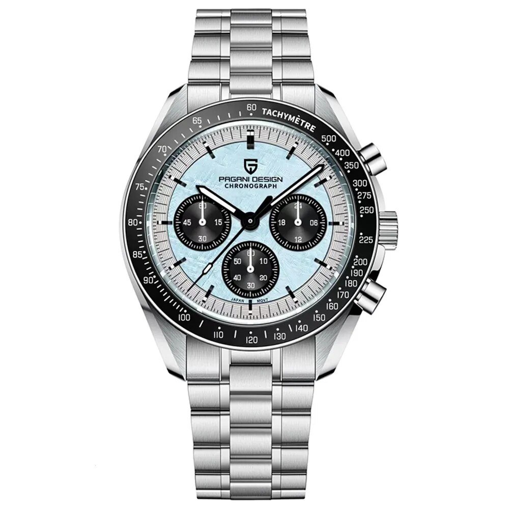 Ice Blue_Men's es Luxury Quartz Moon  For Men Sport Chronograph 100M Waterproof Sapphire crystal Wri
