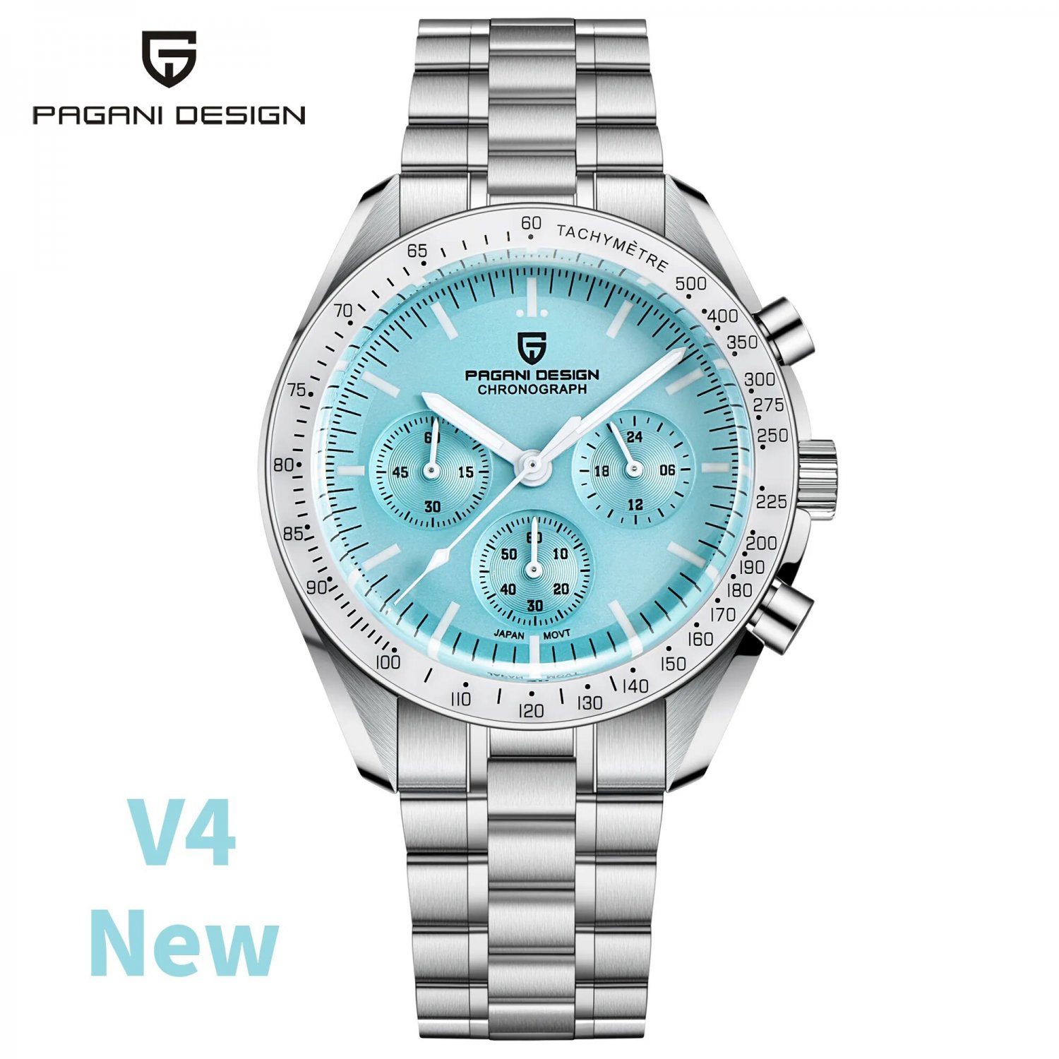White Blue_Men's es Luxury Quartz Moon  For Men Sport Chronograph 100M Waterproof Sapphire crystal W