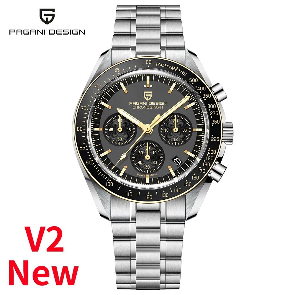 Gold Black_2021   Men es Luxury Quartz  for men Auto Date Chronograph Sapphire crystal VK63 movt Sta