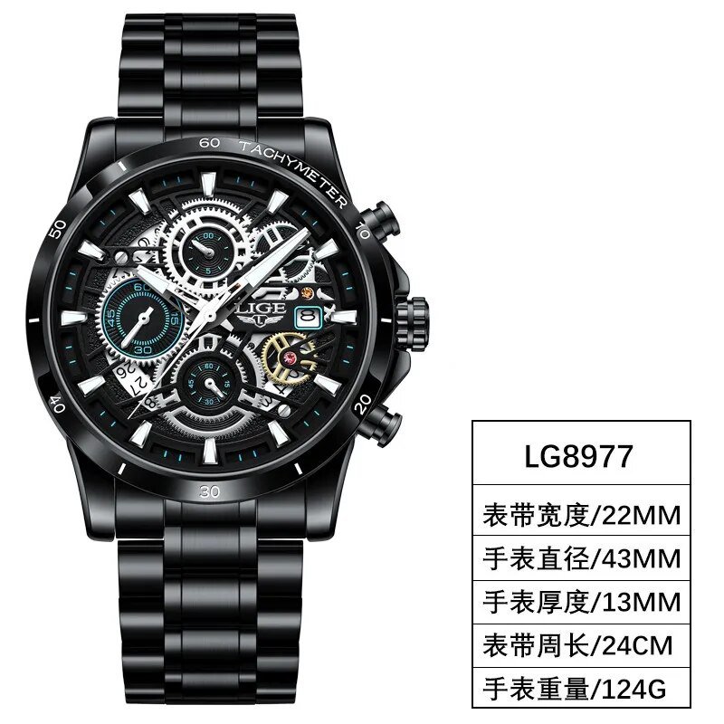 Black blue S_2023  Mens Watches Top Brand Stainless Steel Hollow Sports Waterproof Quartz Watch Men 