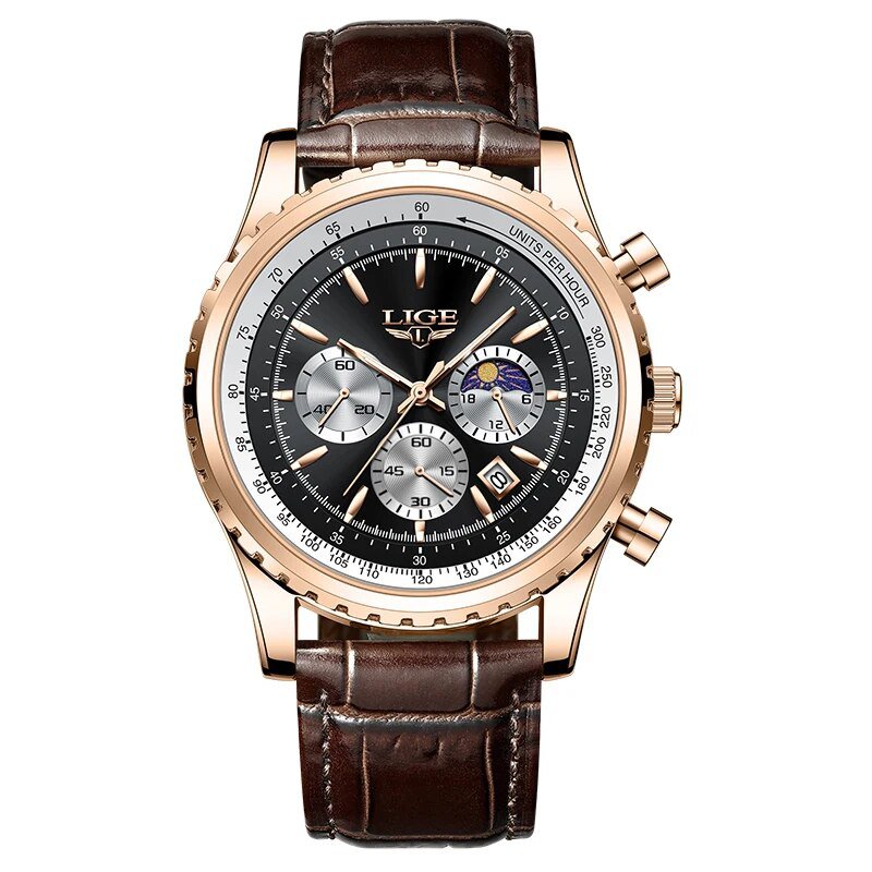 Rose gold black L_2023  Top Brand Luxury  Men Watch Quartz Man Watches Waterproof Luminous Watch for