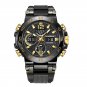 Black  gold_Watches For Men 50M Waterproof Clock Alarm     LCD Dual Display Wristwatch Quartz Milita