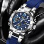 Silver blue_Watches For Men 50M Waterproof Clock Alarm     LCD Dual Display Wristwatch Quartz Milita
