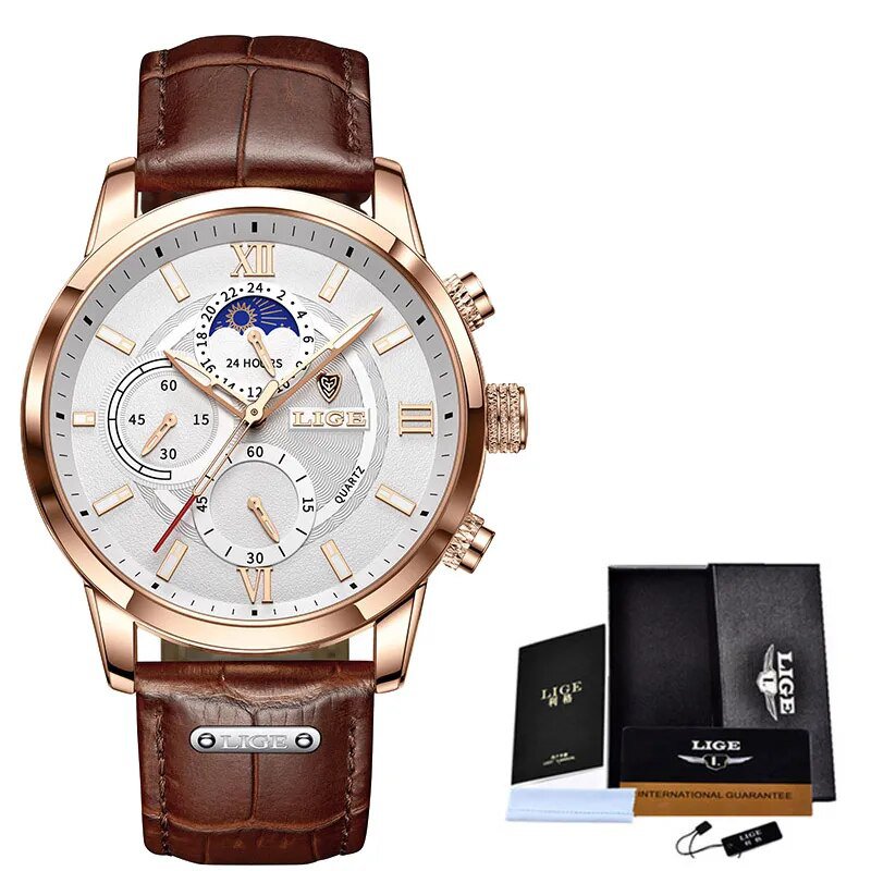 Rose gold white_2023  Men's Watches Top Brand Luxury Men Wrist Watch Leather Quartz Watch Sports Wat