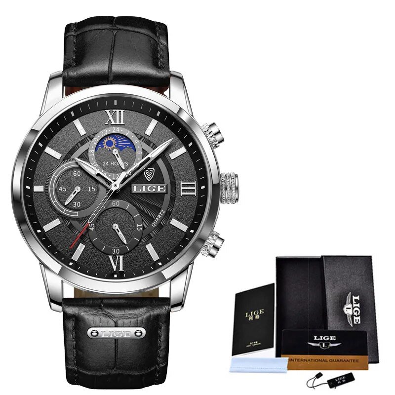 Silver black_2023  Men's Watches Top Brand Luxury Men Wrist Watch Leather Quartz Watch Sports Waterp