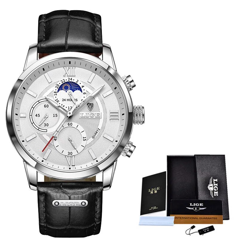 Silver white_2023  Men's Watches Top Brand Luxury Men Wrist Watch Leather Quartz Watch Sports Waterp