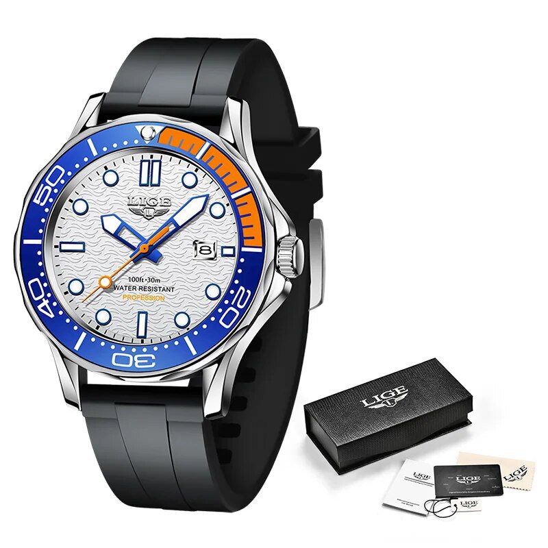 silver orange_2021   Waterproof Watch Men Top Brand Luxury Stainless Steel Men Watch Fashion Casual 