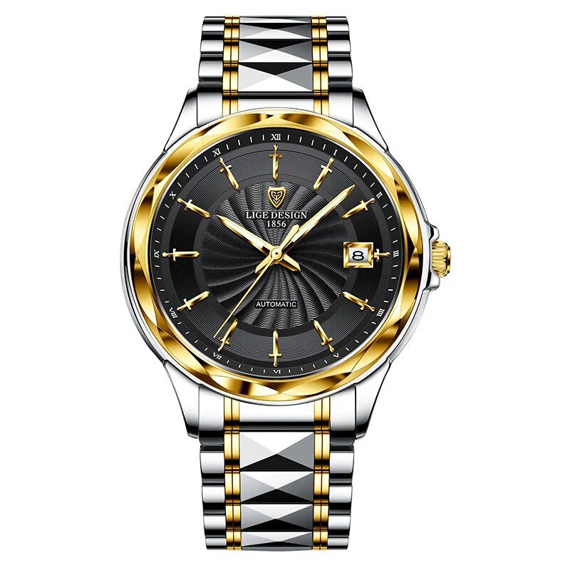 Gold black_2023   Sword-Shaped Pointer Automatic Mechanical Watch Luxury Tungsten Steel 50m Waterpro