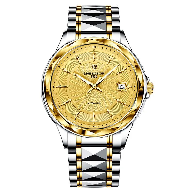 Silver gold_2023   Sword-Shaped Pointer Automatic Mechanical Watch Luxury Tungsten Steel 50m Waterpr