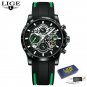 Black green_Mens Watches Brand Luxury Silicone Strap Waterproof Sport Quartz Chronograph Military Wa