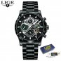 Black green S_Mens Watches Brand Luxury Silicone Strap Waterproof Sport Quartz Chronograph Military 