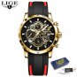 Red gold_Mens Watches Brand Luxury Silicone Strap Waterproof Sport Quartz Chronograph Military Watch