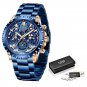Blue_2022 Stainless Steel Hollow Mens Watches Top Brand Sport Waterproof Quartz Watch Men Military W