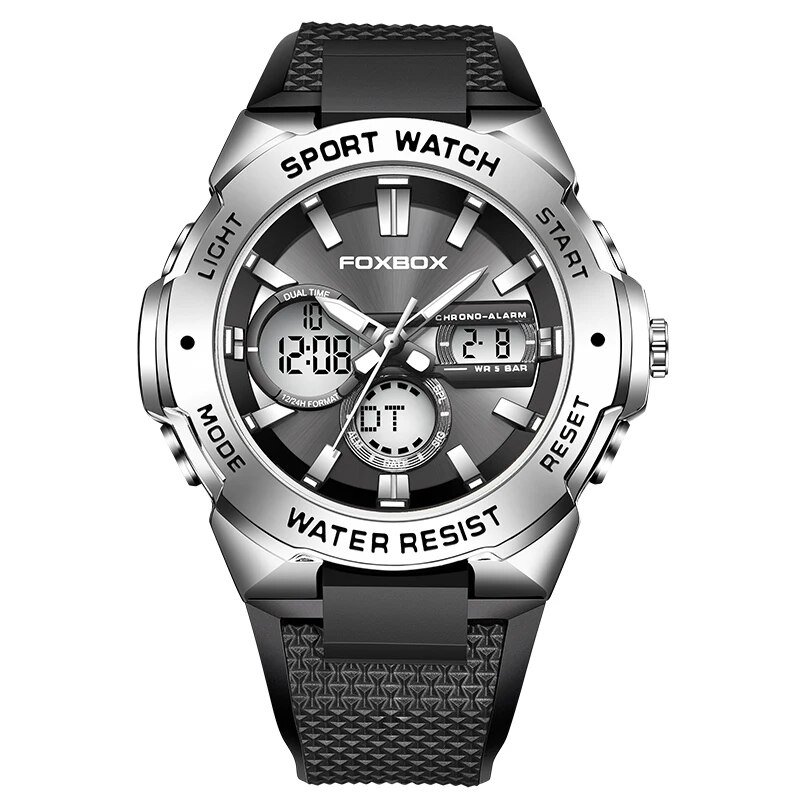 Silver black_Digital Men Military Watch Luminous Sports Man Watch 50M Waterproof Wristwatch LED Quar