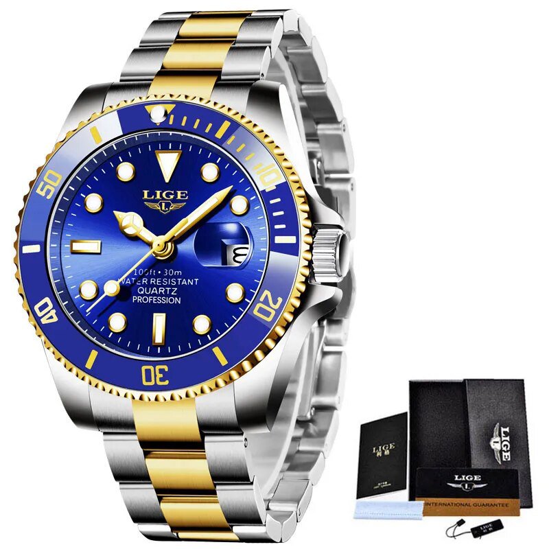 Rose gold blue_Top Brand Luxury Fashion Diver Watch Men 30ATM Waterproof Date Clock Sport Watches Me