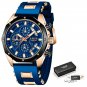 Rose gold blue_2023   Fashion Mens Watches Top Brand Luxury Silicone Sport Watch Men Quartz Date Clo
