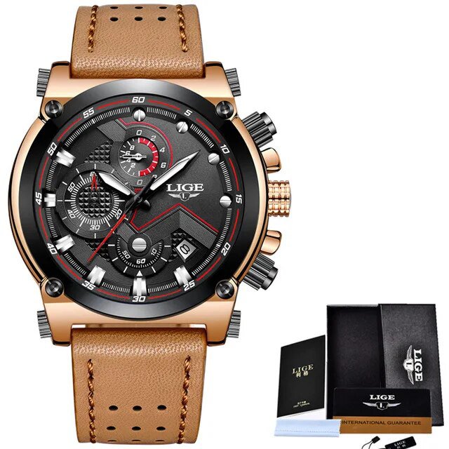 brown black_Men Sport Watches Top Brand Luxury Casual Quartz Watch Men Genuine Leather Military Wate