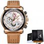 gold brown white_Men Sport Watches Top Brand Luxury Casual Quartz Watch Men Genuine Leather Military