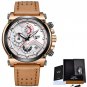 silver brown white_Men Sport Watches Top Brand Luxury Casual Quartz Watch Men Genuine Leather Milita