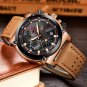 silver brown white_Men Sport Watches Top Brand Luxury Casual Quartz Watch Men Genuine Leather Milita