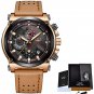 silver brown white_Men Sport Watches Top Brand Luxury Casual Quartz Watch Men Genuine Leather Milita
