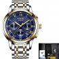 gold blue steel_Watches Men Luxury Brand Chronograph Men Sports Watches Waterproof Full Steel Quartz