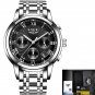silver black steel_Watches Men Luxury Brand Chronograph Men Sports Watches Waterproof Full Steel Qua