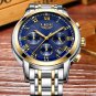 silver blue steel_Watches Men Luxury Brand Chronograph Men Sports Watches Waterproof Full Steel Quar