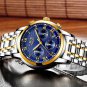 silver blue steel_Watches Men Luxury Brand Chronograph Men Sports Watches Waterproof Full Steel Quar