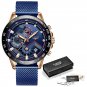 Rose gold blue_Fashion Mens Watches Top Brand Luxury WristWatch Quartz Clock Blue Watch Men Waterpro