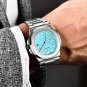 Silver cyan_2023 Luxury Watch Men Business Waterproof Male Clock Luminous Date Stainless Steel Squ