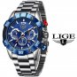 Silver blue S_2021  Fashion Blue Mens Watches Top Brand Luxury Clock Sports Chronograph Waterproof Q