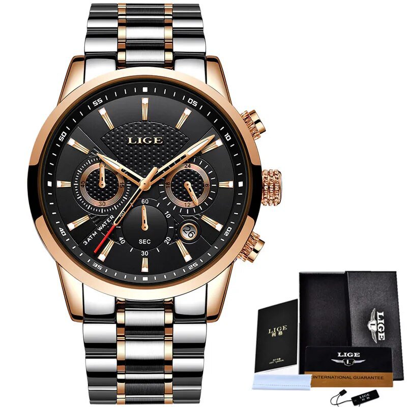 Gold black S_Mens Watches Top Luxury Brand Business Quartz Watch Men Military Sports Waterproof Dres