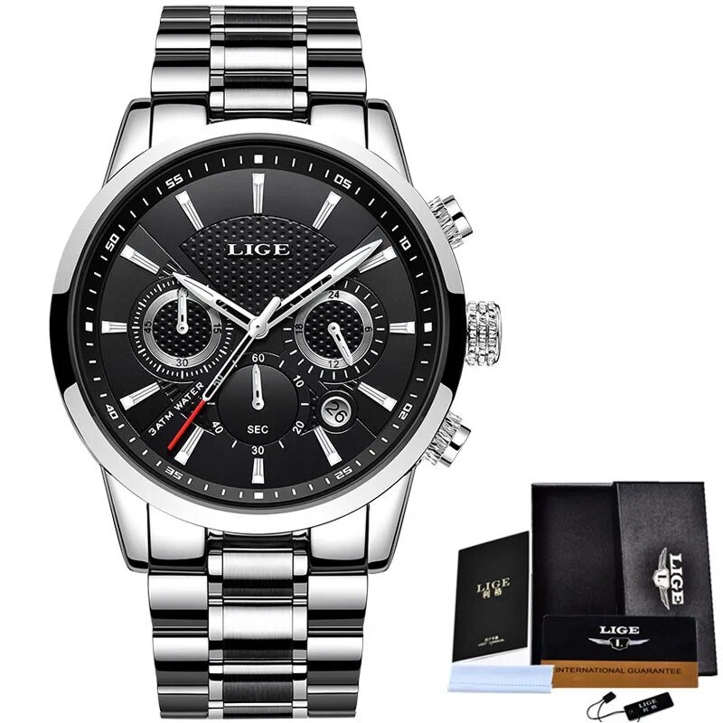 Silver black S_Mens Watches Top Luxury Brand Business Quartz Watch Men Military Sports Waterproof Dr