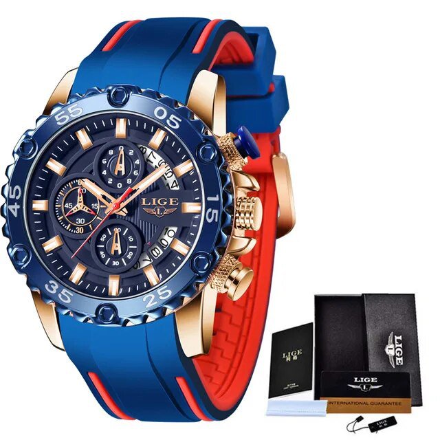 Rose gold blue_Watches Mens  Top Brand Waterproof Clock Male Silicone Strap Sport Quartz Watch For M